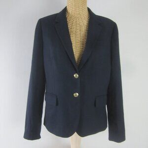 J Crew Womens 8 Navy Blue LS Wool Blazer Jacket Gold Tone Buttons Classic S